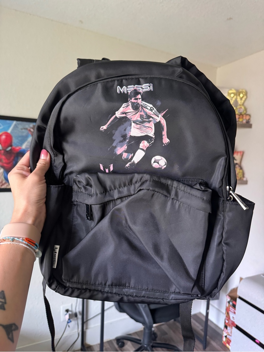Black Men's Backpack with Messi Graphic